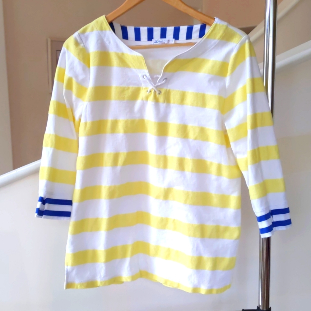 TALBOTS Nautical Yellow Striped Crew Neck